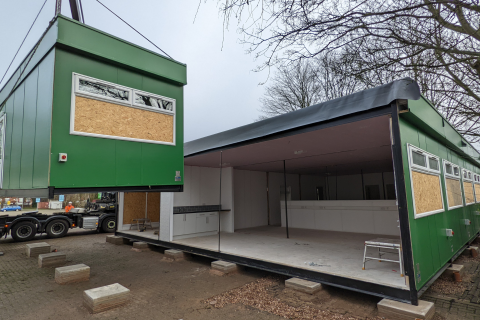 Stacked shipping containers