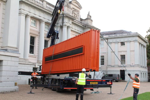 Stacked shipping containers